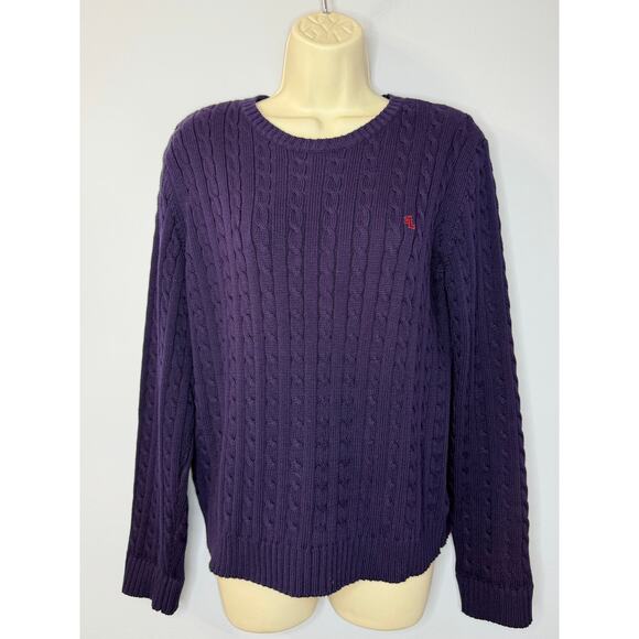 Lauren Ralph Lauren Cotton Cable Knit Sweater Purple Women's L Embroidered Logo - Picture 5 of 9